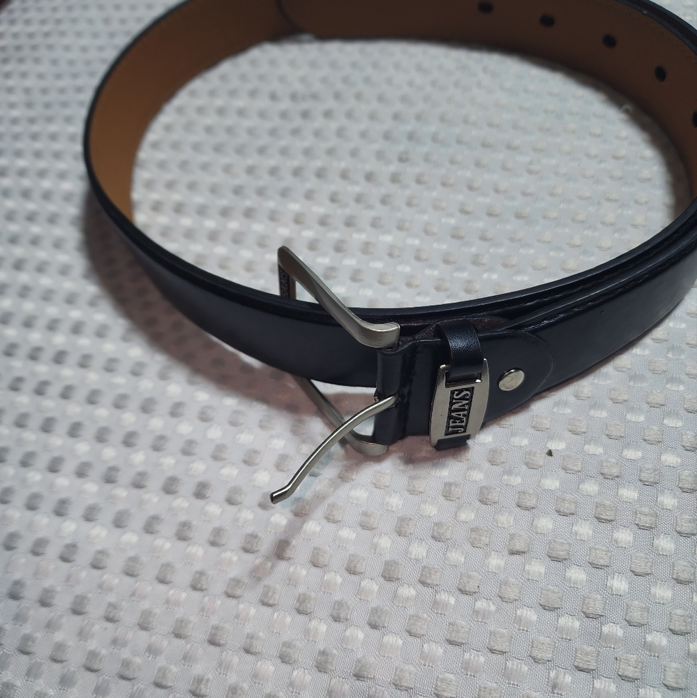 JEANS EUC MENS SZ 38-40 BLACK GENUINE LEATHER BELT